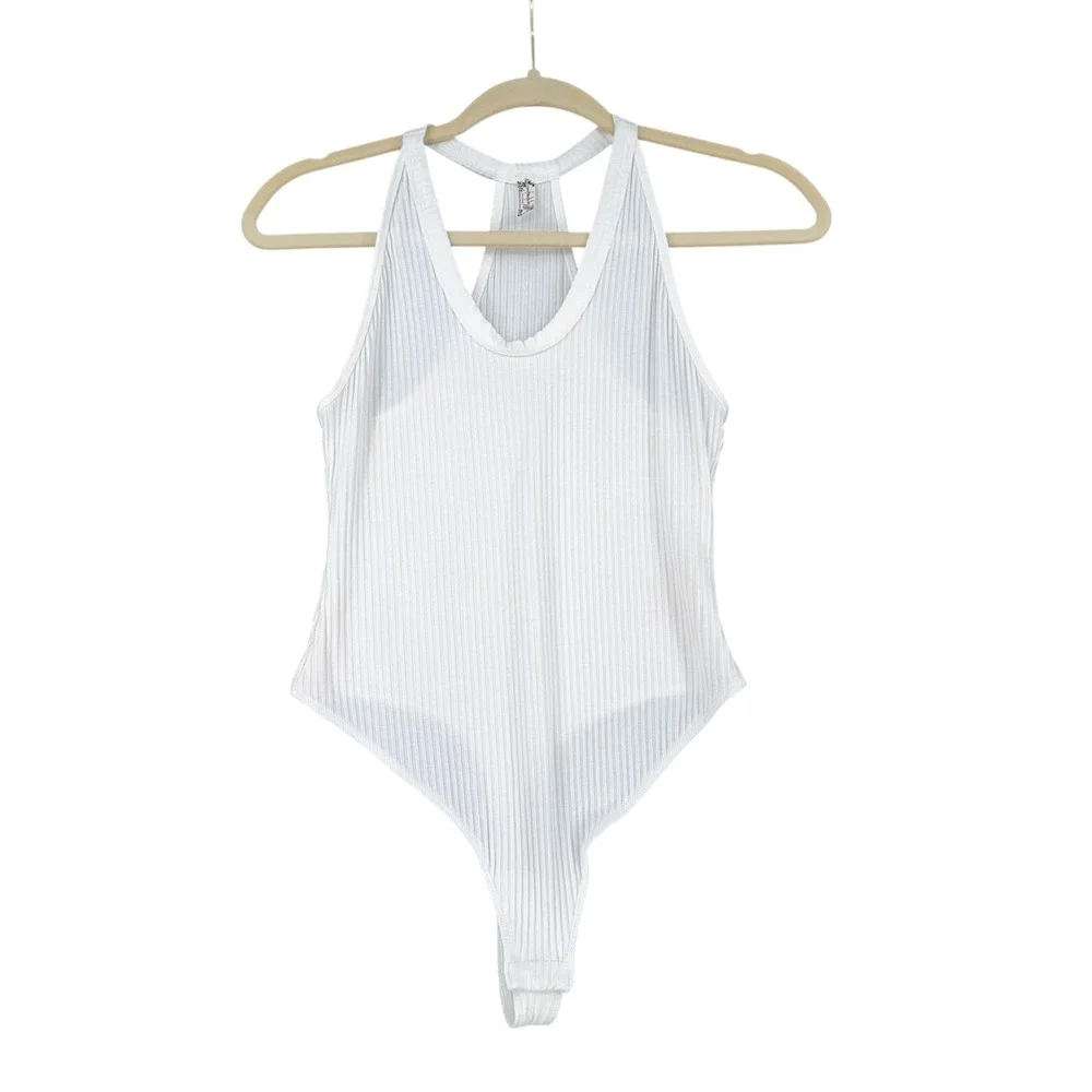 Free People Ribbed Racerback Thong Bodysuit White XS‎